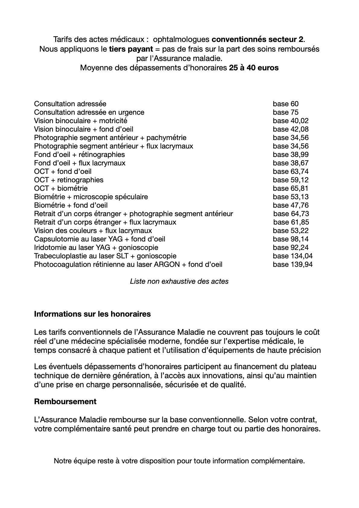 tarifs des actes atlantic oeil 2026.1